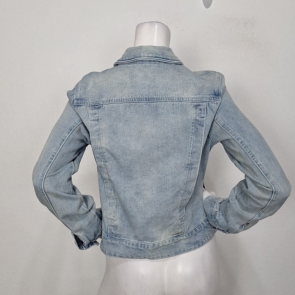 Free People Light Wash Long Sleeve Streetwear Grunge Fitted Denim Jacket Size M - Picture 7 of 14